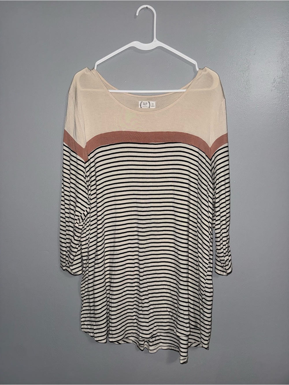 Maurices Cream & Dusty Rose Striped Long Sleeve Boatneck Dress
